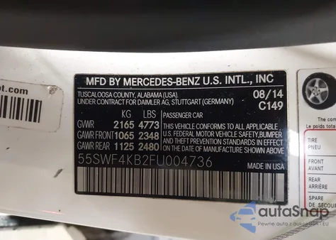 2015 Mercedes-Benz C 300 4Matic из США, поврежденный, VIN 55SWF4KB2FU004736